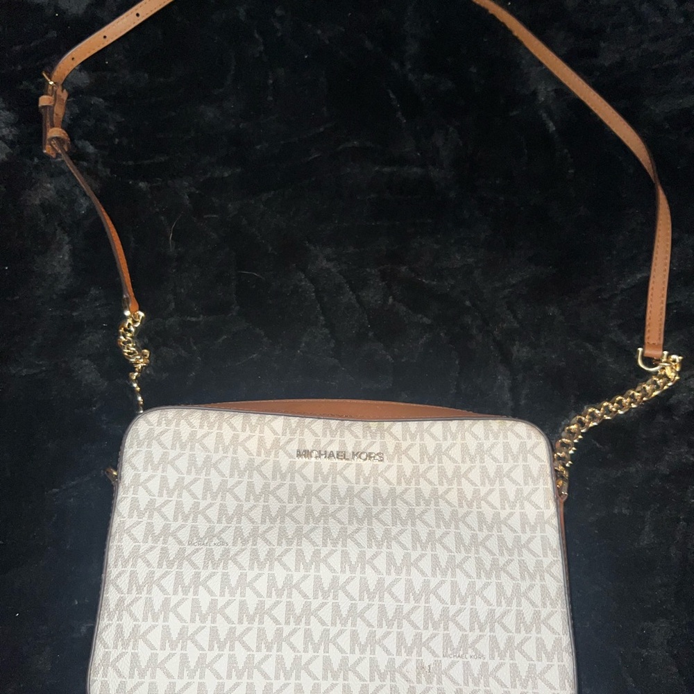 Michael Kors Signature White and Brown Crossbody Bag